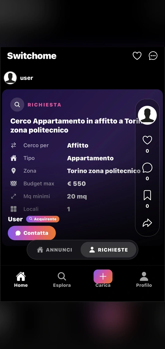 Schermata dell'app Switchome